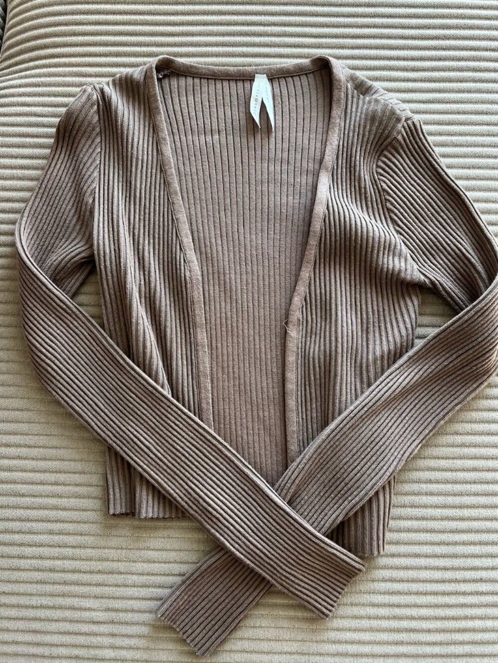 Taupe Ribbed Knit Cropped Cardigan – Size S